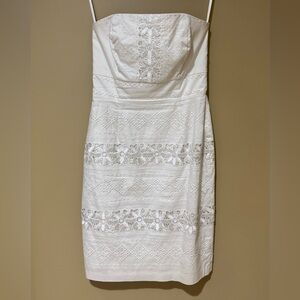 White House Black Market White Strapless Lace Sheath Dress